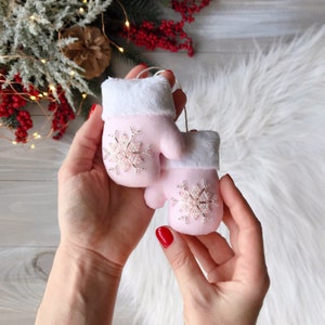 Pink Mini Mitten Ornament Snowflake Ornament Christmas present Christmas tree decorations Cute holiday gift idea  Secret santa gift