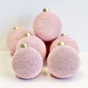 Pink Yarn Christmas Ball Ornament: Baby's First Christmas