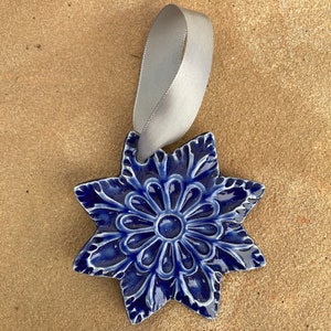 Mini Starburst Ornament - Blue -Ceramic Stoneware Pottery - Christmas Ornaments