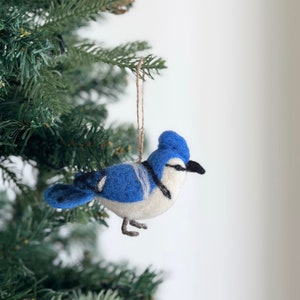 Needle Felted Blue Jay Ornament with Hemp String Attached, Bird Ornaments, Needle Felted Birds, American Birds, Fair Trade Ornaments