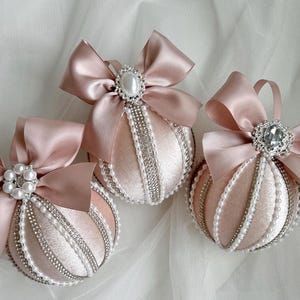 Christmas ornaments set of blush pink shabby chic decor, velvet Christmas decorations