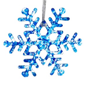Handmade Glass Snowflake: Ocean Blue - Winter Christmas Holiday Ornament (3.00" to 5.25") by studioTica