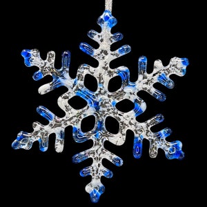 Handmade Glass Snowflake: Tekhelet Blue Israel-Inspired Ornament - Winter and Holiday Decor by studioTica
