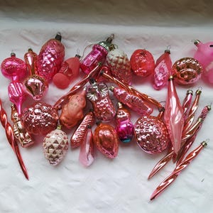 Vintage Christmas Pink tree decorations, Christmas mercury Glass Ornaments - Made in USSR PINK