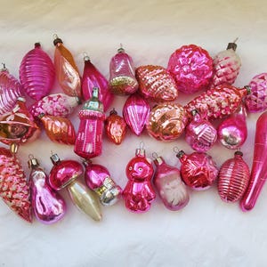 Vintage Christmas Pink 4 tree decorations, Christmas mercury Glass Ornaments - Made in USSR PINK