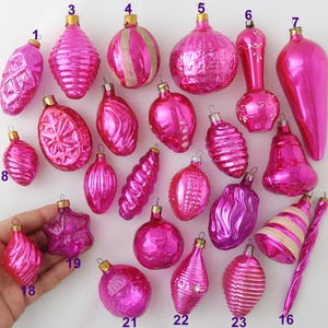 Vintage PINK Barbie Style Glass Christmas RETRO Tree Ornaments, Silver-Mercury Home Decor, Xmas Holiday Gift Decoration: Fuchsia Red Pendant