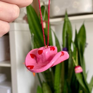 Pink Cowboy Hat Christmas Tree Ornament: Chappell Roan Pink Pony Club- Inspired Handmade Clay Ceramic Holiday Decor