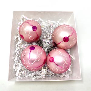 Vintage PINK Ornaments, Hand Painted Mercury Glass Balls, Made in Poland