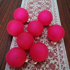 Vintage Hot Pink Fuchsia Glass Ornaments – Set of 8 – 65 mm – Matte Finish